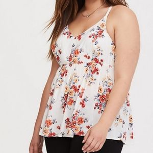 TORRID Ivory Floral Challis Babydoll Cami (White)
